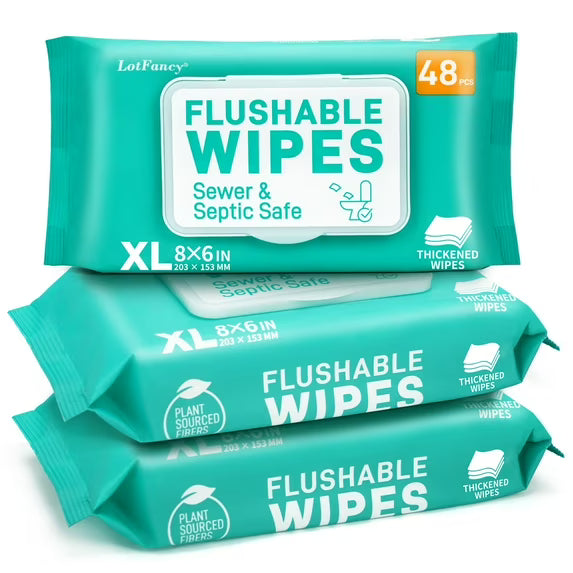 Toallitas húmedas desechables LotFancy, 8x6 pulgadas,, 3 paquetes de 48 unidades