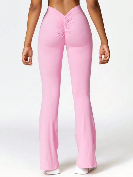 SHEIN Pantalón de yoga, para mujer, acampanados de cintura alta, que levantan el trasero