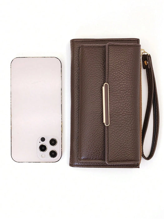 SHEIN MINGYOU cartera plegable para mujer, material de PU suave, diseño con cremallera