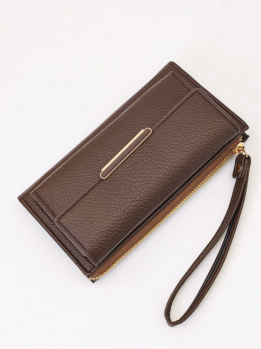 SHEIN MINGYOU cartera plegable para mujer, material de PU suave, diseño con cremallera