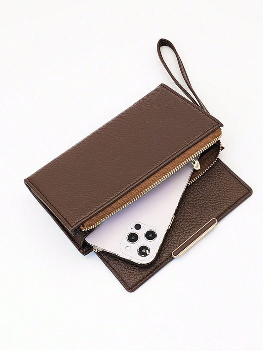 SHEIN MINGYOU cartera plegable para mujer, material de PU suave, diseño con cremallera