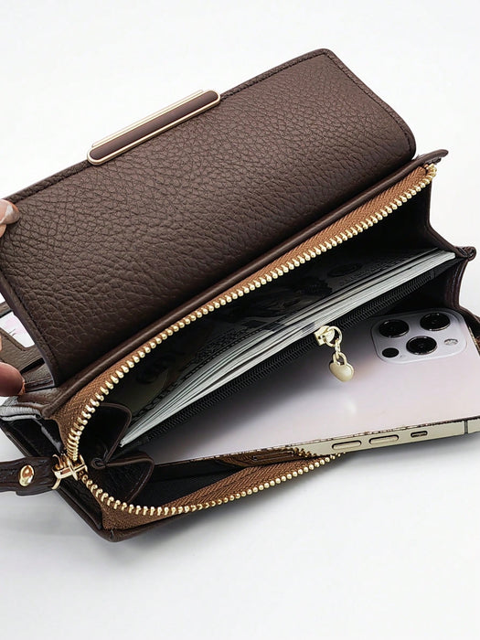 SHEIN MINGYOU cartera plegable para mujer, material de PU suave, diseño con cremallera