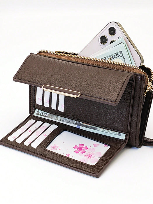 SHEIN MINGYOU cartera plegable para mujer, material de PU suave, diseño con cremallera