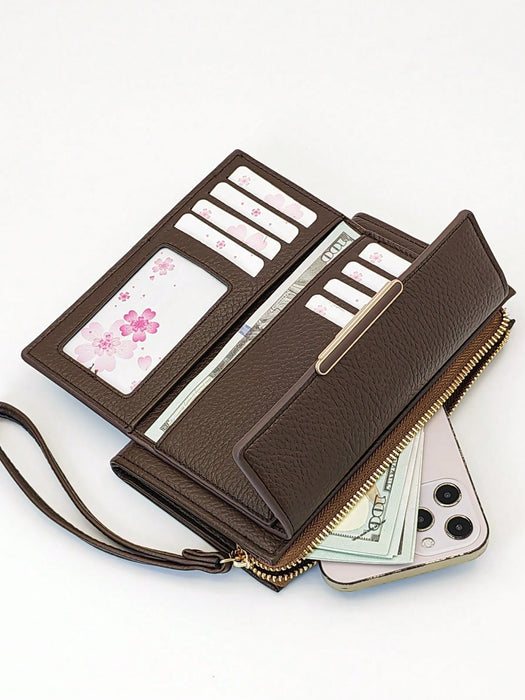 SHEIN MINGYOU cartera plegable para mujer, material de PU suave, diseño con cremallera