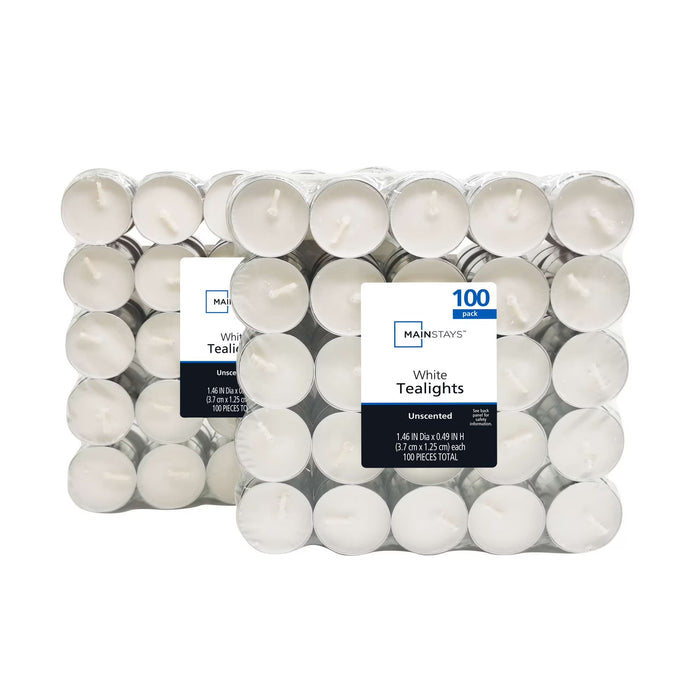 Velas de té Mainstays blancas sin aroma para interior y exterior, 100 unidades