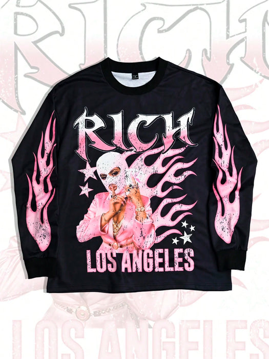 SHEIN Camiseta de manga larga informal con estampado de letras para hombre