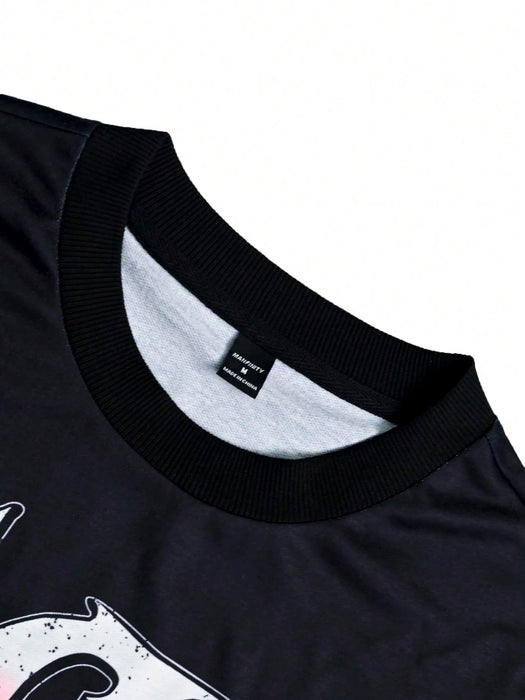 SHEIN Camiseta de manga larga informal con estampado de letras para hombre