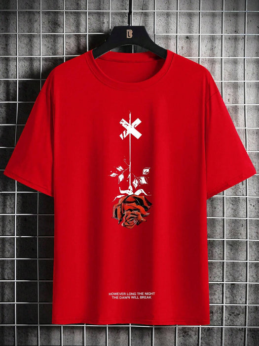 SHEIN Manfinity Homme Camiseta De Manga Corta Con Estampado De Rosa