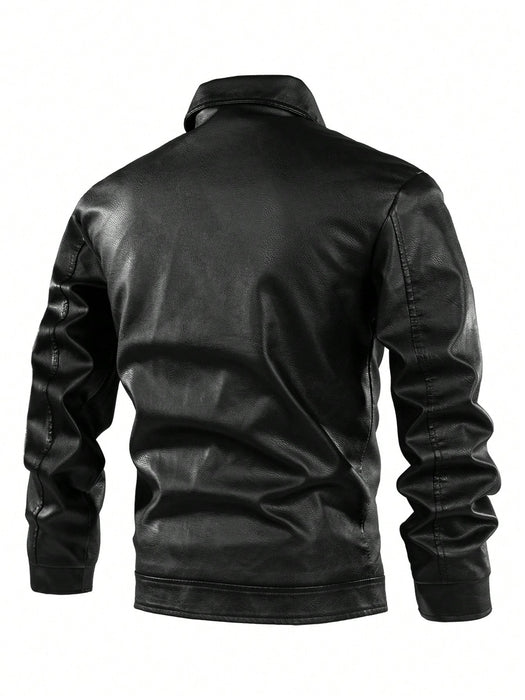 SHEIN Manfinity LEGND Chaqueta de motocicleta de cuero sintético con cremallera