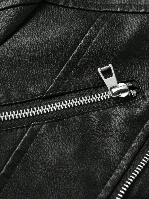 SHEIN Manfinity LEGND Chaqueta de motocicleta de cuero sintético con cremallera