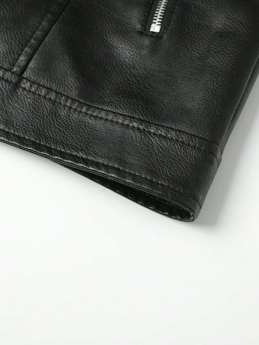 SHEIN Manfinity LEGND Chaqueta de motocicleta de cuero sintético con cremallera