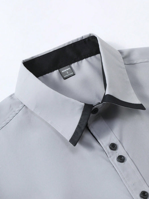 SHEIN Camisa formal informal de manga larga con bloques de color y patchwork para hombre