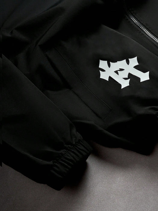 Manfinity Chaqueta de manga larga para hombre blanco y negro, estampado de cruz