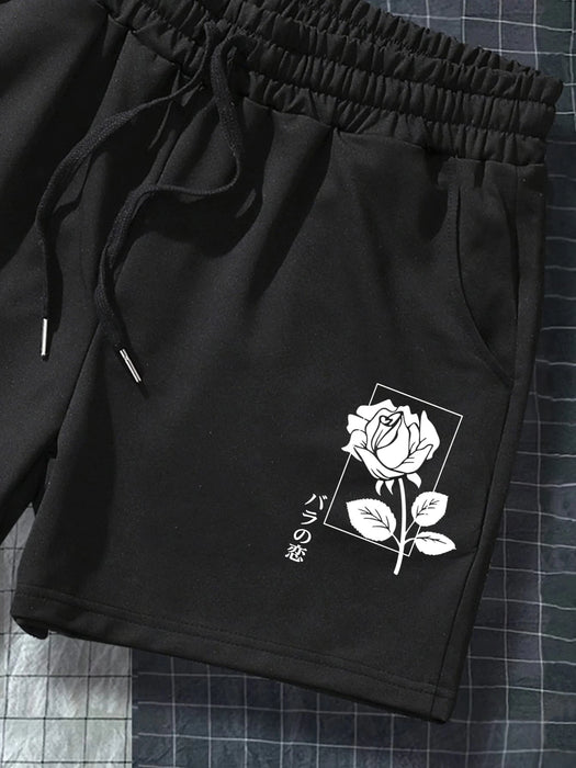 Manfinity Roghcode Pantalones cortos con estampado de rosas, para hombres