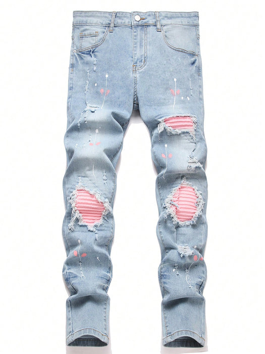 SHEIN Manfinity Roughcore Jeans casuales ajustados con bolsillos desgastados para hombres