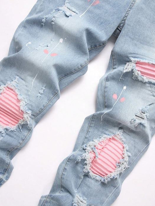 SHEIN Manfinity Roughcore Jeans casuales ajustados con bolsillos desgastados para hombres