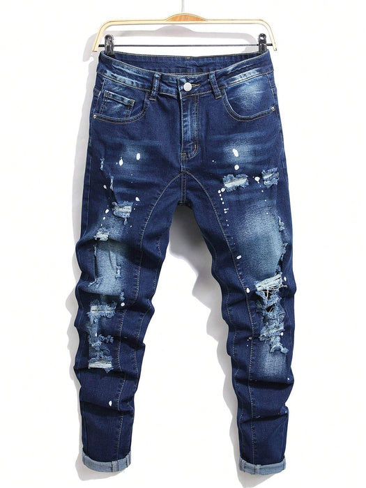 Manfinity Roughcore Pantalones vaqueros ajustados desgastados para hombre
