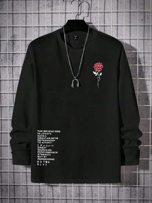 SHEIN Manfinity VCAY Camiseta De Manga Larga Estampada Casual De Punto