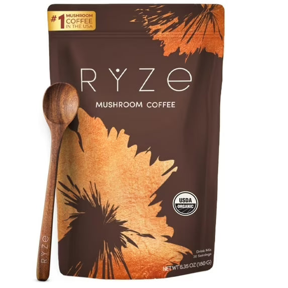 RYZE SUPERFOODS Café con sabor a champiñones, tostado medio, orgánico certificado por el USDA, con 6 hongos adaptógenos