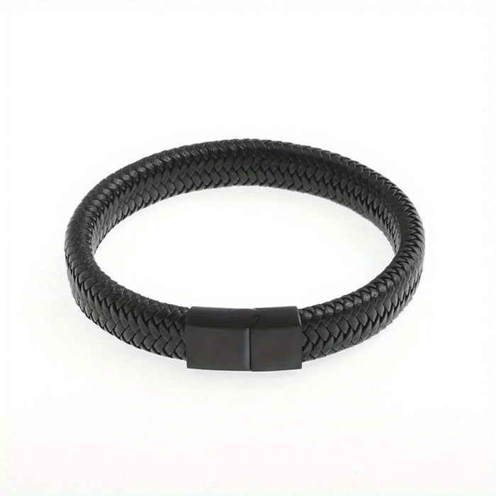 1 pulsera elegante de acero inoxidable y cuero sintético PU para hombre