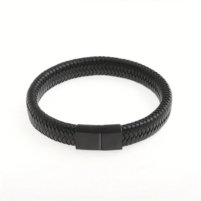 1 pulsera elegante de acero inoxidable y cuero sintético PU para hombre