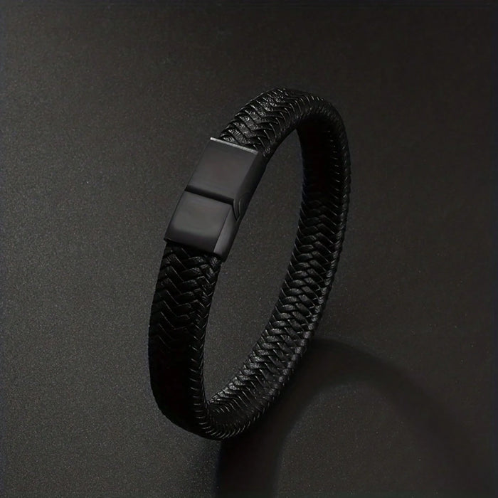 1 pulsera elegante de acero inoxidable y cuero sintético PU para hombre