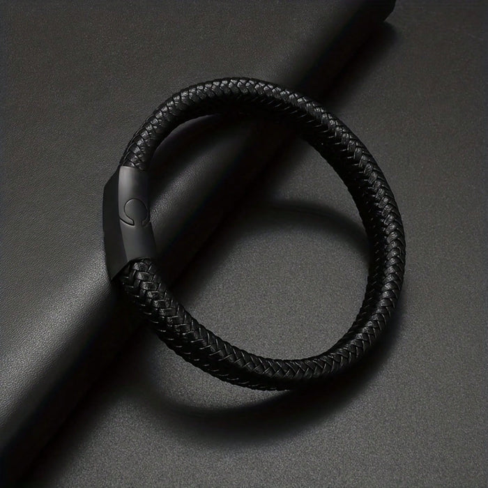 1 pulsera elegante de acero inoxidable y cuero sintético PU para hombre
