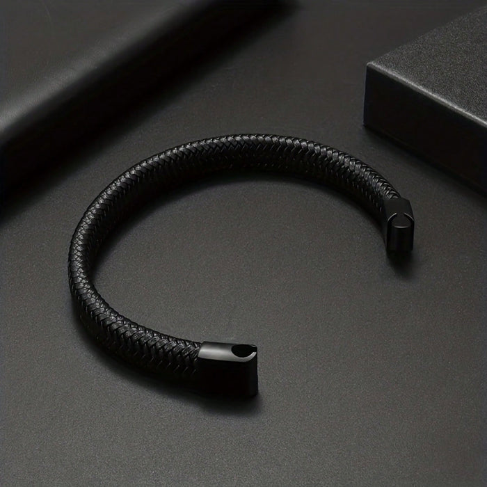 1 pulsera elegante de acero inoxidable y cuero sintético PU para hombre