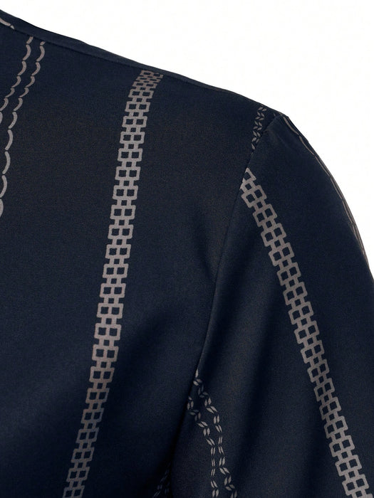 Shein Polo ligero de rayas geométricas para hombre, estilo casual de negocios