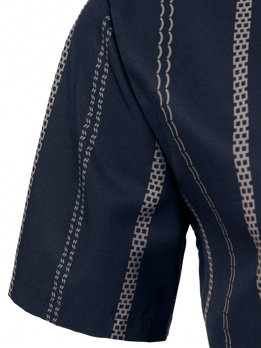 Shein Polo ligero de rayas geométricas para hombre, estilo casual de negocios