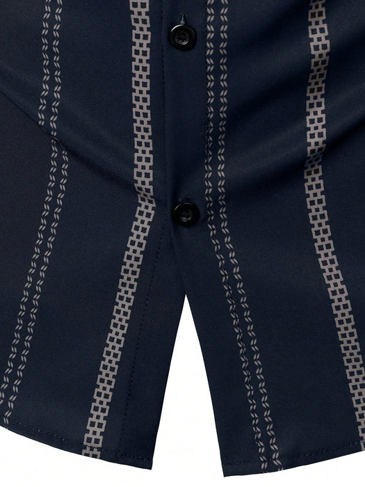 Shein Polo ligero de rayas geométricas para hombre, estilo casual de negocios