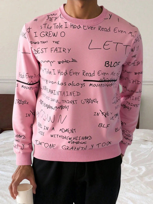 SHEIN Sudadera de hombre de cuello redondo, punto acanalado con estampado integral.