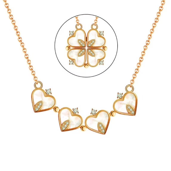 Collar de trébol de cuatro hojas 4 en 1, colgante de corazón con diseño de amor en dos lados