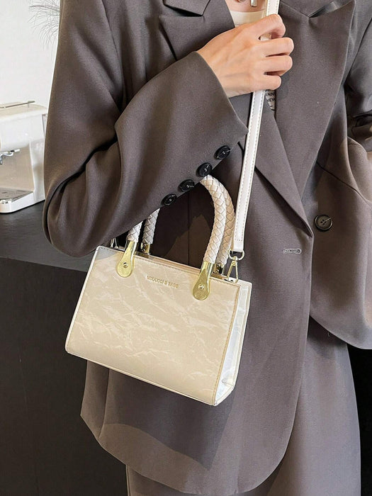 SHEIN Mini bolso de mano elegante de piel sintética con asa tejida para mujer.