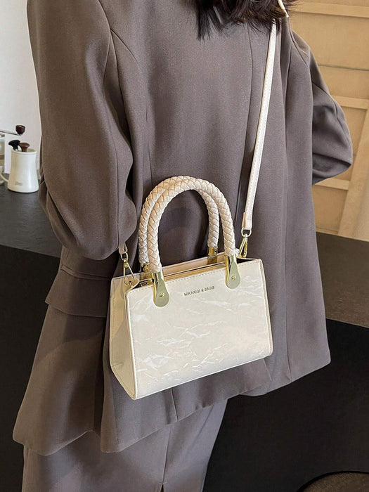 SHEIN Mini bolso de mano elegante de piel sintética con asa tejida para mujer.