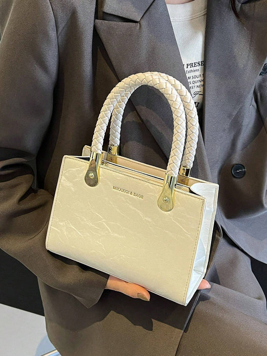 SHEIN Mini bolso de mano elegante de piel sintética con asa tejida para mujer.