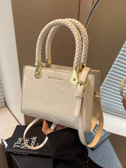 SHEIN Mini bolso de mano elegante de piel sintética con asa tejida para mujer.