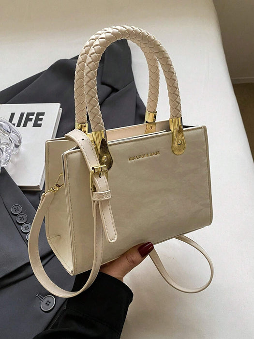 SHEIN Mini bolso de mano elegante de piel sintética con asa tejida para mujer.