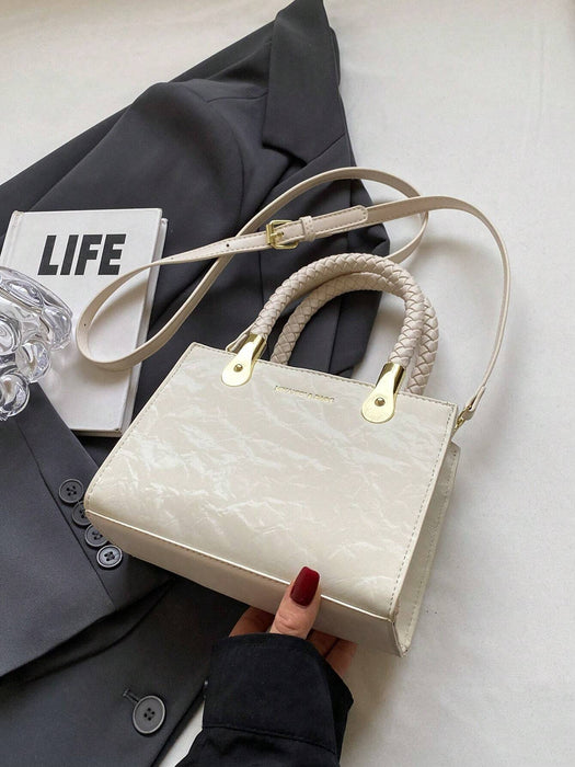 SHEIN Mini bolso de mano elegante de piel sintética con asa tejida para mujer.