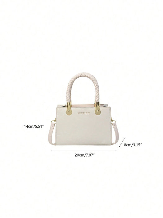 SHEIN Mini bolso de mano elegante de piel sintética con asa tejida para mujer.
