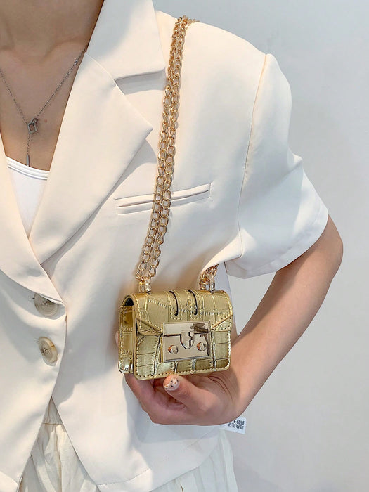 SHEIN Bolso bandolera minimalista mini de piel de cocodrilo con cadena