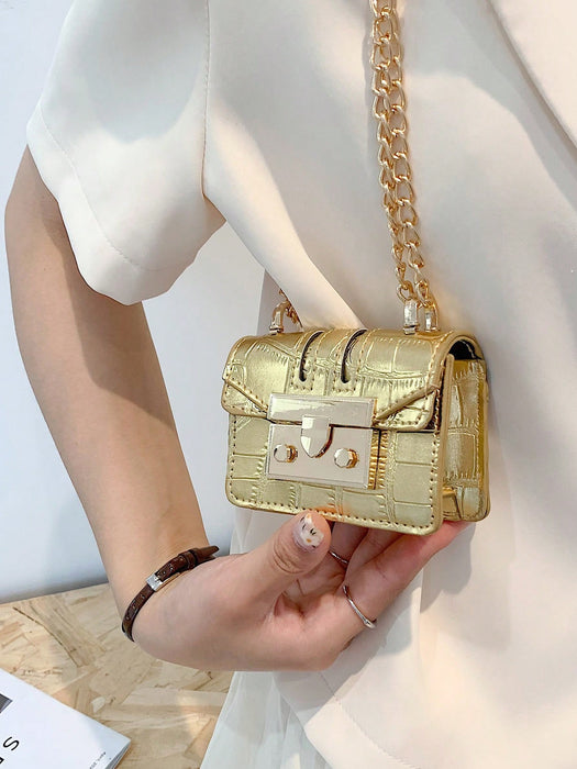 SHEIN Bolso bandolera minimalista mini de piel de cocodrilo con cadena