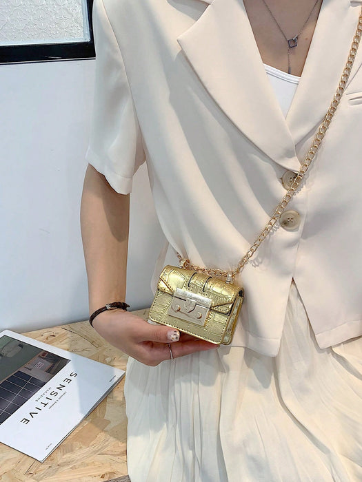 SHEIN Bolso bandolera minimalista mini de piel de cocodrilo con cadena
