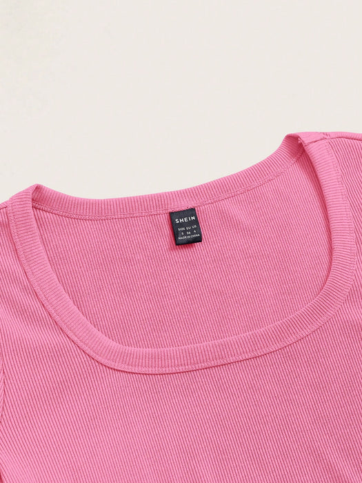 SHEIN Muchica Robe de printemps col carré, camiseta corte en tricot côtelé