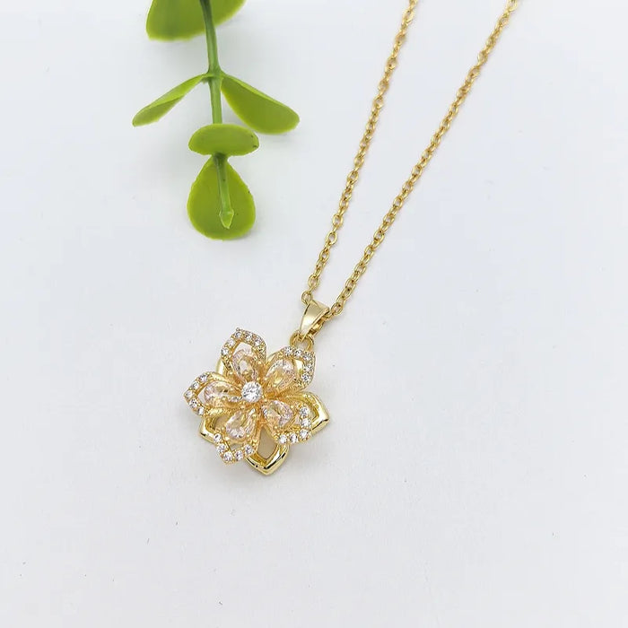 Collar giratorio con flores para mujer en acero inoxidable 201 con acabado galvanizado