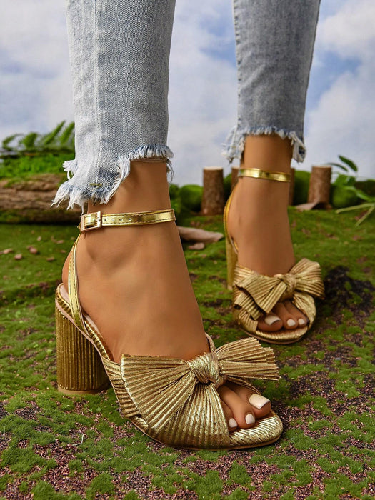 SHEIN Sandalias de tacón alto para mujer, primavera y verano, tacón grueso redondo