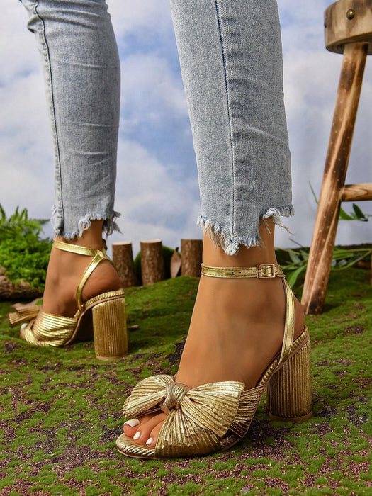 SHEIN Sandalias de tacón alto para mujer, primavera y verano, tacón grueso redondo