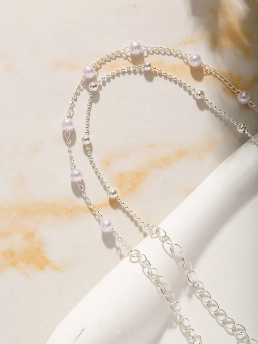 SHEIN Pulsera minimalista de perlas sintéticas, multicapa de lujo para mujer