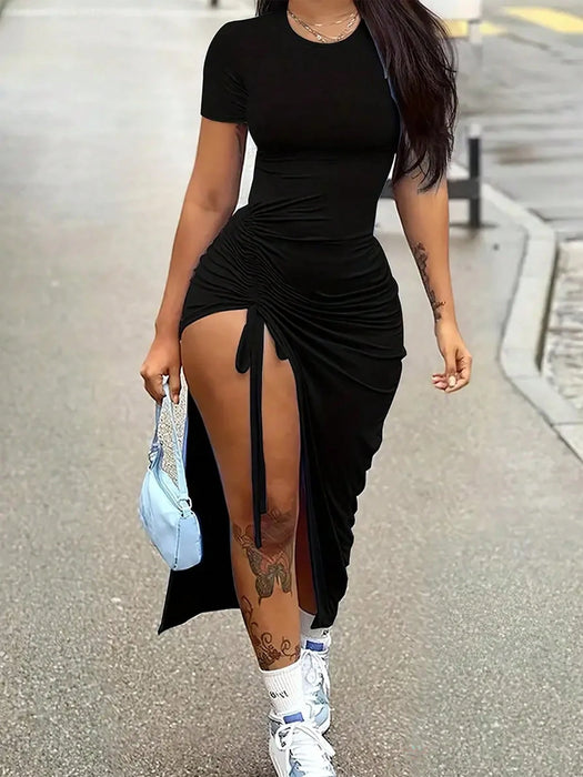 SHEIN NostaNoir Vestido De Mujer Bodycon De Diseño Dividido Con Cordón Y Color Sólido