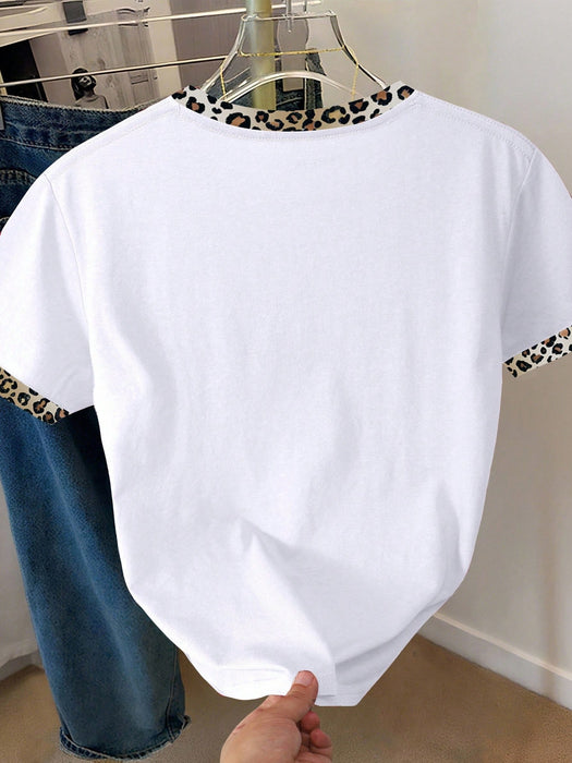 Shein NostaNoir Camiseta de cuello redondo con estampado de leopardo y detalle de lazo para mujer